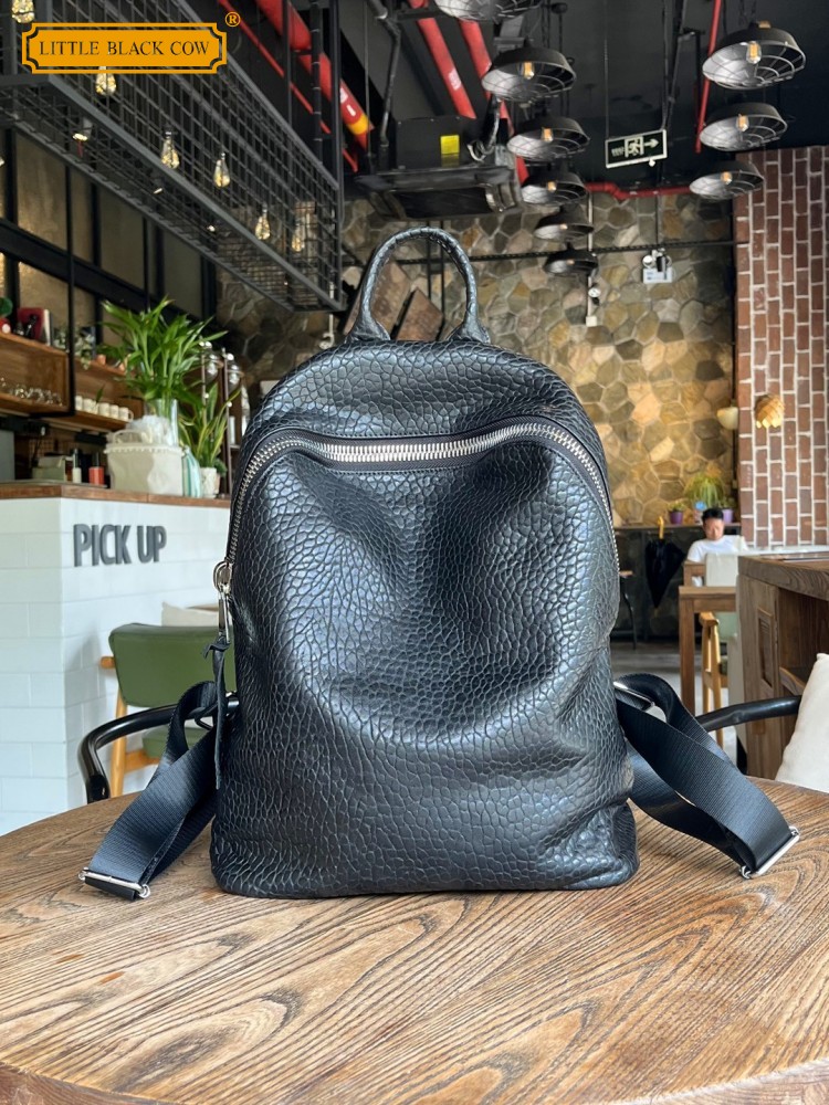 Leather Work Bag - กระเป๋าเป้สะพายหลังหนังแกะธรรมชาตินุ่มสบาย แบบลำลอง ใช้ได้ทั้งชายและหญิง มีซิป เหมาะสำหรับทำงาน อเนกประสงค์
