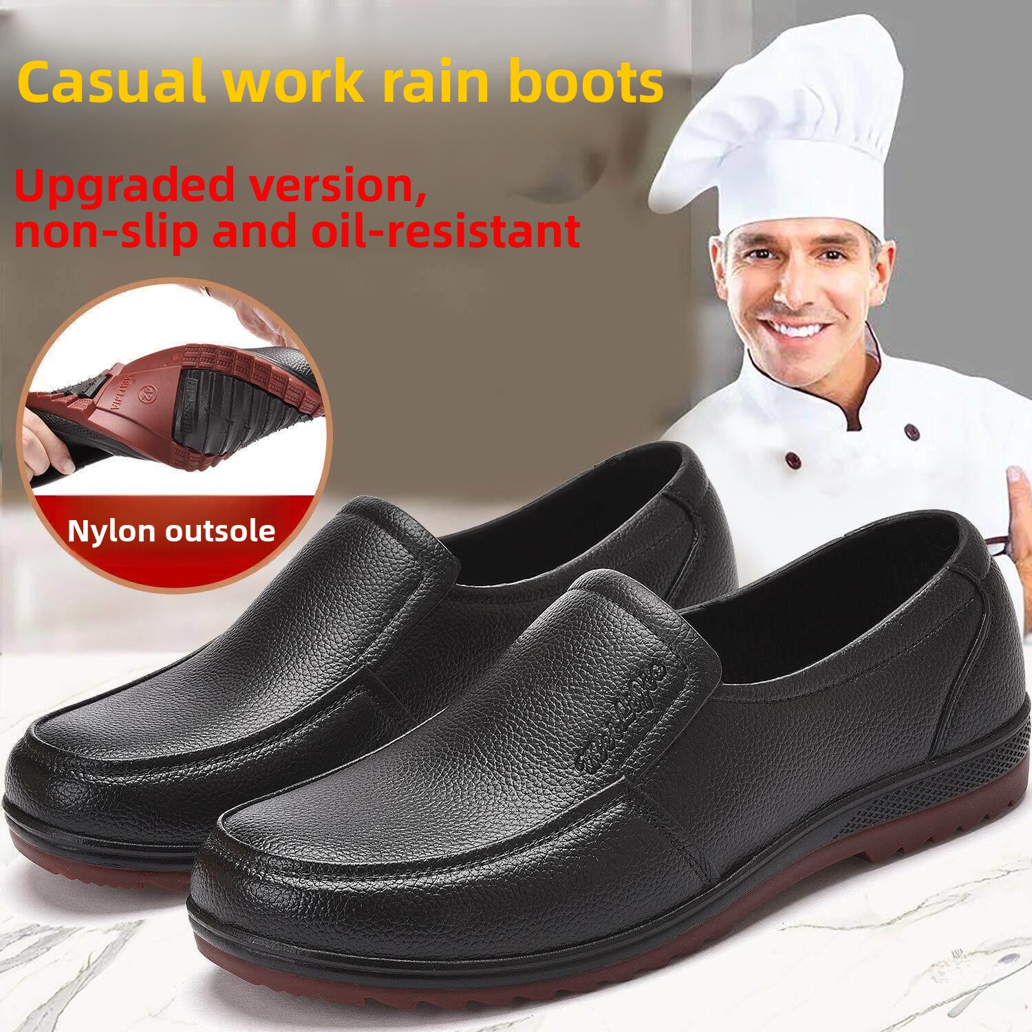 Youtube Leatherwork - รองเท้าบูทกันฝนสำหรับผู้ชาย แบบลำลอง ทรงเตี้ย ป้องกันการลื่น เหมาะสำหรับตกปลา ทำครัว