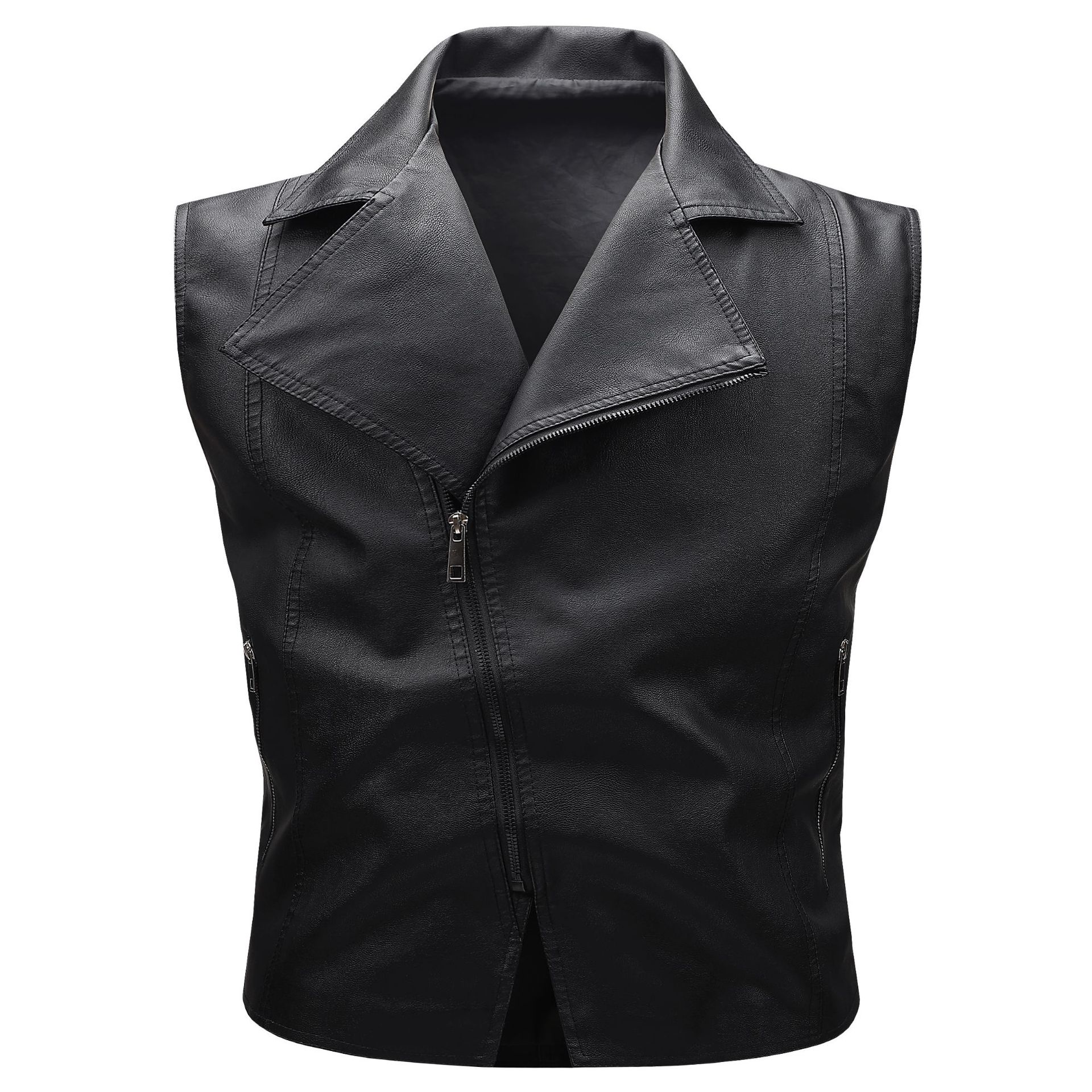 Leather Work Vest - เสื้อแจ็คเก็ตมอเตอร์ไซค์แบบสปริง / เสื้อกั๊กมอเตอร์ไซค์น้ำหนักเบา / เสื้อแจ็คเก็ตมอเตอร์ไซค์หนังสำหรับผู้ชาย