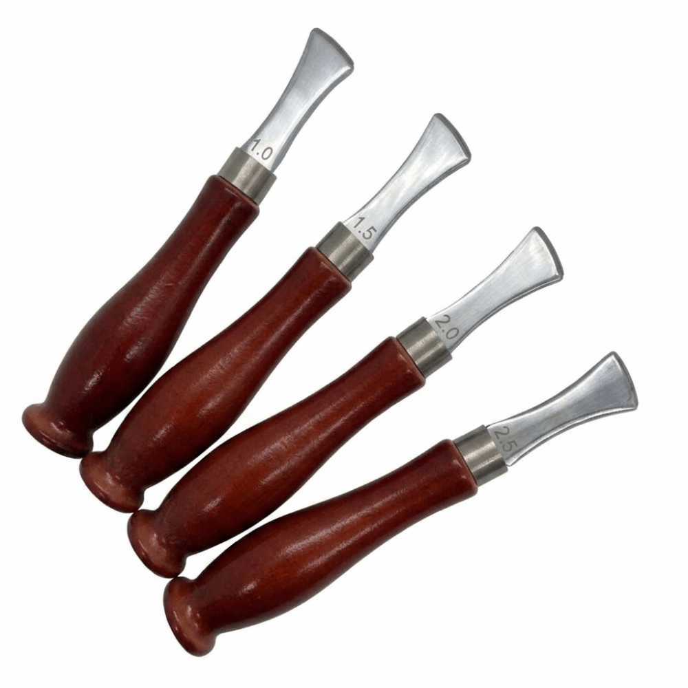 Leatherwork Edge Beveler - เครื่องมือสร้างรอยขอบหนังแบบแม่นยำ 4 ชิ้น ด้ามจับไม้เรียบ 4 ขนาด