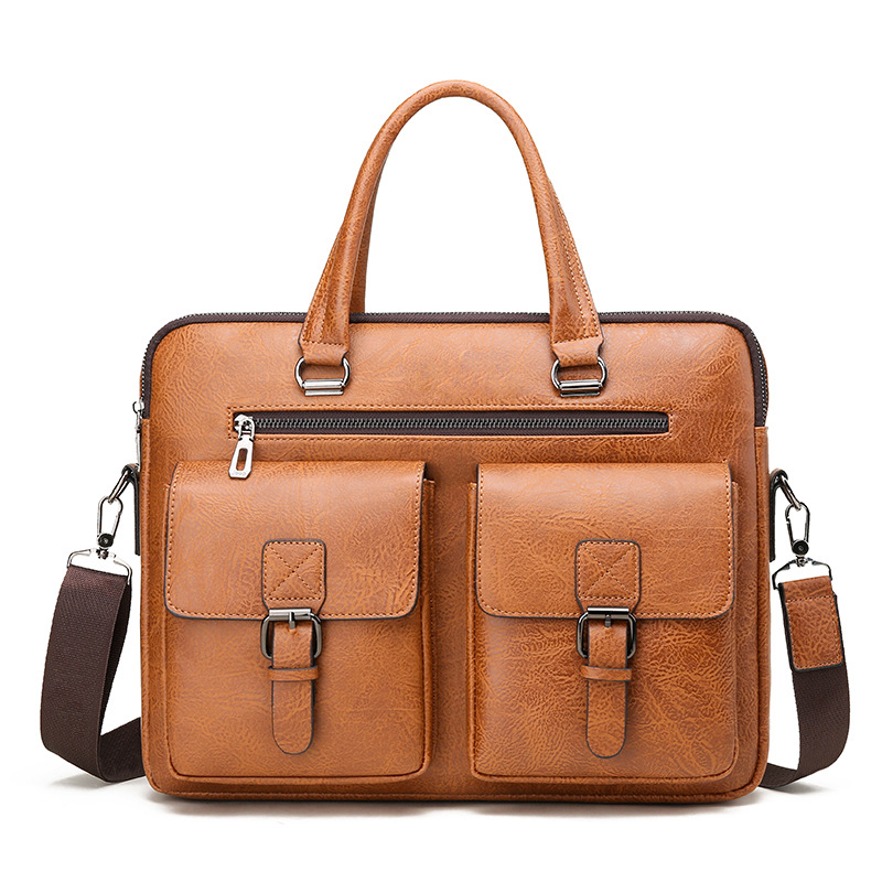 Leather Work Bag - กระเป๋าใส่เอกสารทางธุรกิจของผู้ชายแบรนด์หรูกระเป๋าใส่เอกสารหนังหนัง PU กระเป๋าสะพายไหล่กระเป๋าอาหารกลางวันสำนักงานสำหรับแล็ปท็อป A4ไฟล์สำหรับผู้ชาย