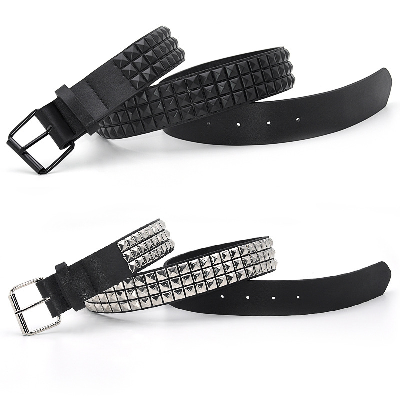 Belt Buckle Blank - เข็มขัดแฟชั่นแบบมีหมุดสำหรับผู้ชายและผู้หญิง สไตล์พังก์ร็อก พร้อมหัวเข็มขัดแบบหมุด จัดส่งแบบดรอปชิปปิ้ง สีดำ