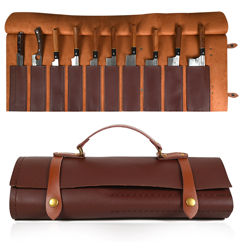 Leatherwork Roller - กระเป๋าม้วนมีดทำครัวแบบพกพา8 9 11ช่องกระเป๋าพกพาสำหรับปิคนิคตั้งค่ายพับเก็บได้มีดเชฟทำอาหารเครื่องมือที่จัดระเบียบกระเป๋า