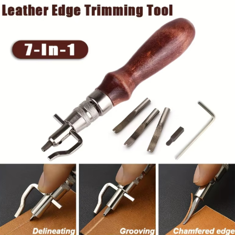 Leatherwork Edge Beveler - เครื่องมือเซาะร่องหนัง 7 in 1, ชุดเครื่องมือปรับระดับสำหรับงานเย็บหนัง, เครื่องมือเซาะร่อง,