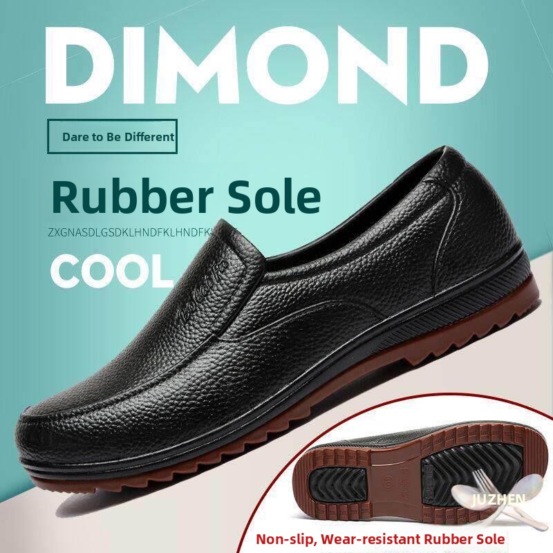 Youtube Leatherwork - รองเท้าหนังกันลื่นสำหรับเชฟผู้ชาย พื้นพลาสติกเสริมแรง ทรงสั้น สไตล์ลำลอง ใช้ในบ้าน ตกปลา