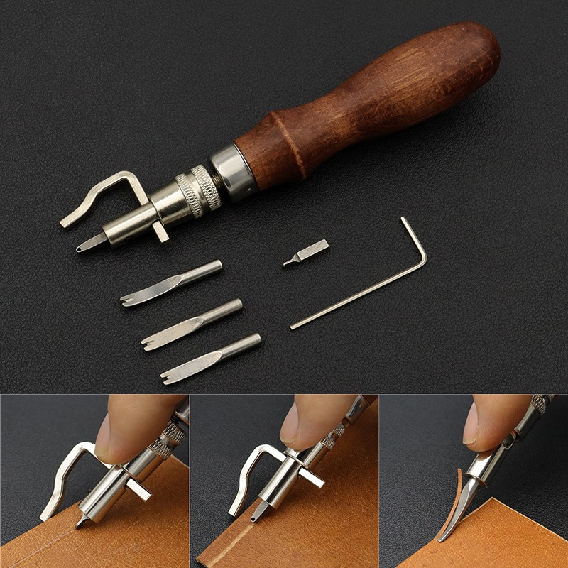Leatherwork Edge Beveler - ชุดเครื่องมือเย็บหนังแบบปรับได้ 7 in 1 Pro พร้อมเครื่องมือทำร่องและเครื่องมือตัดขอบหนังสำหรับงานหนัง