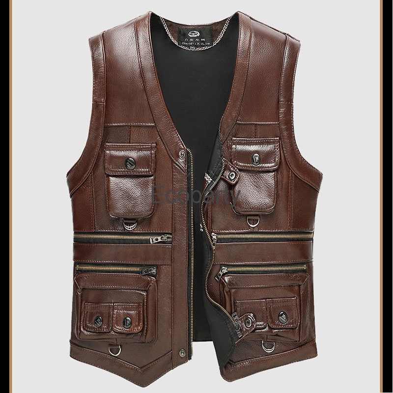 Leather Work Vest - 2024ฤดูใบไม้ร่วงฤดูหนาวหนังเสื้อกั๊กผู้ชายZipperเสื้อกั๊กSteampunkแขนกุดรถจักรยานยนต์แจ็คเก็ตสบายๆหลายกระเป๋าCoat