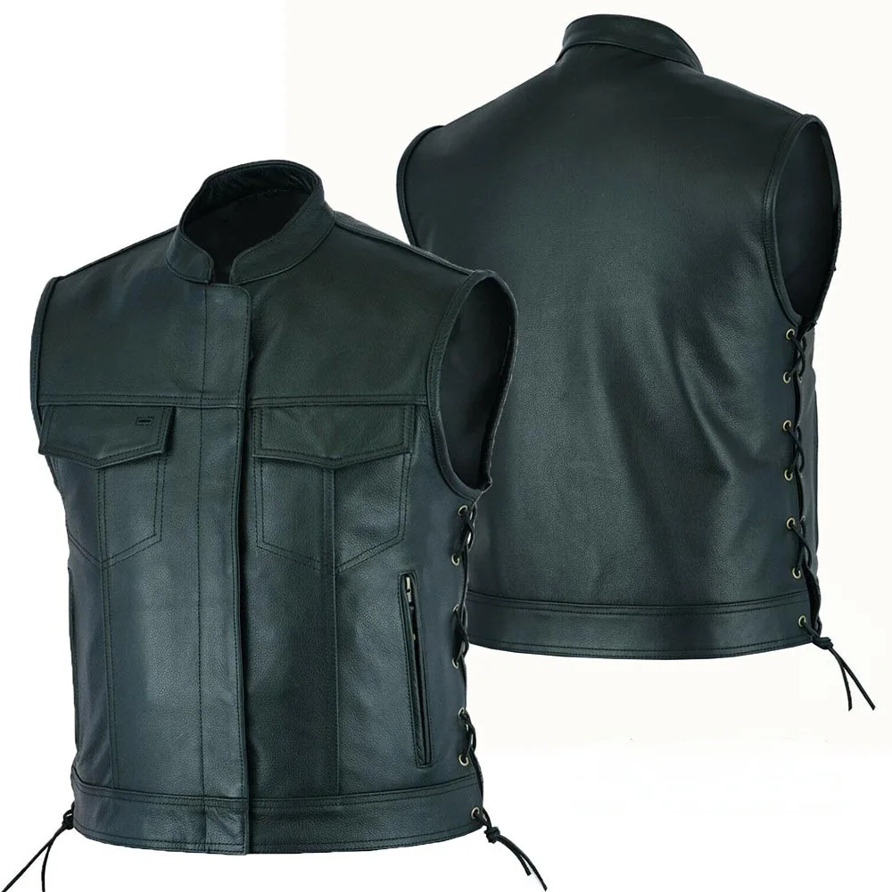 Leather Work Vest - เสื้อกั๊กหนัง Punk แฟชั่น Casual Coat รถจักรยานยนต์เสื้อกั๊กผู้ชายเสื้อกั๊ก