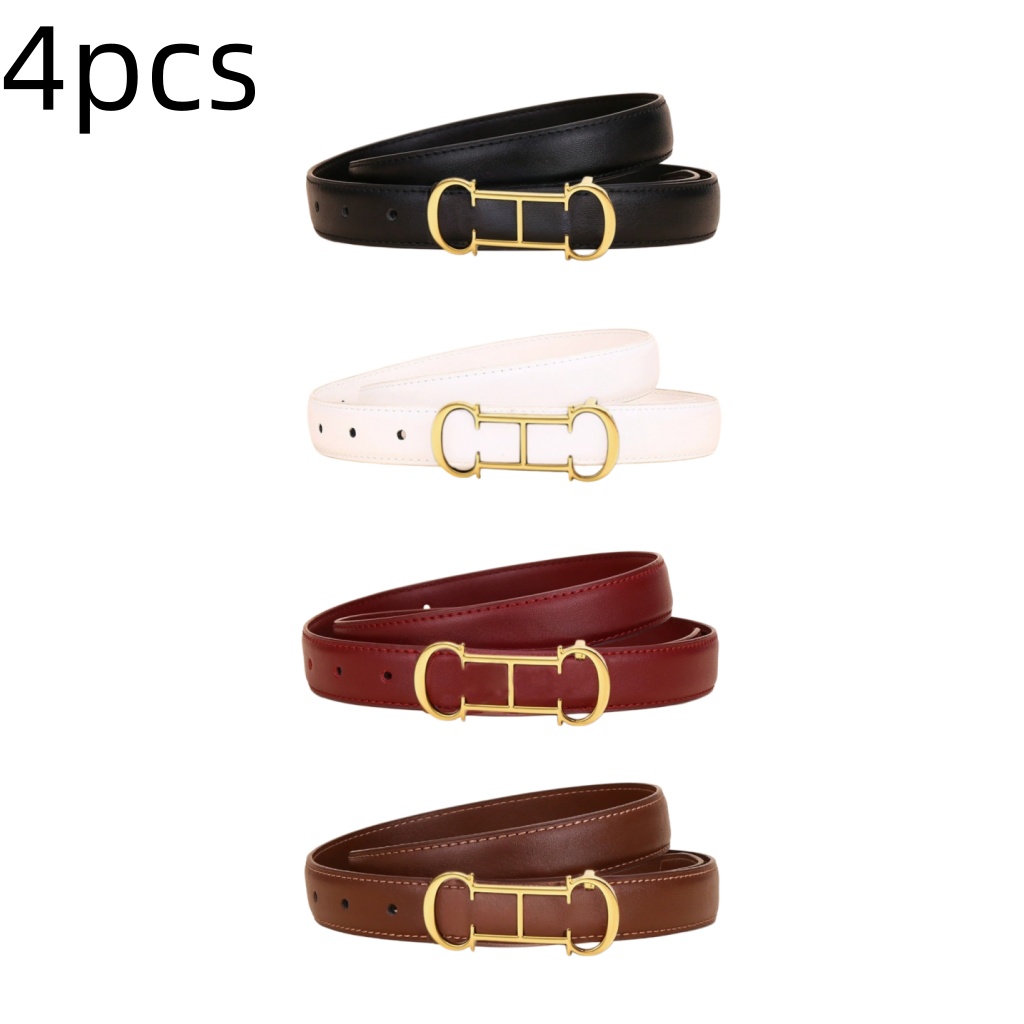 Belt Buckle Blank - เข็มขัดผู้หญิงแบบลำลอง 4 ชิ้น ทำจากหนัง PU พร้อมหัวเข็มขัดโลหะแบบห่วงคลาสสิก