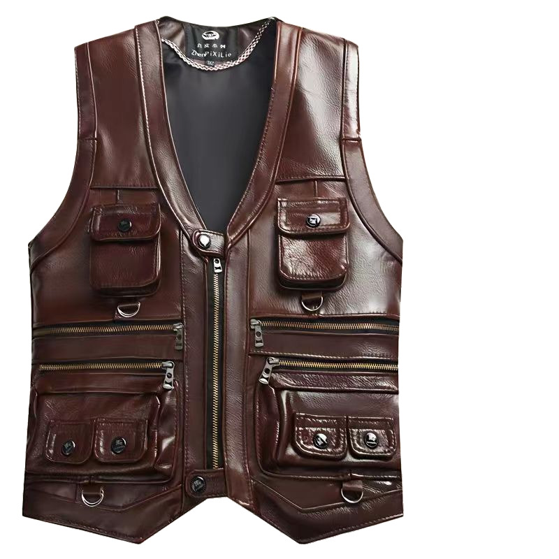 เสื้อกั๊กหนังแท้สำหรับผู้ชาย,  - Leather Work Vest บทวิจารณ์และราคา