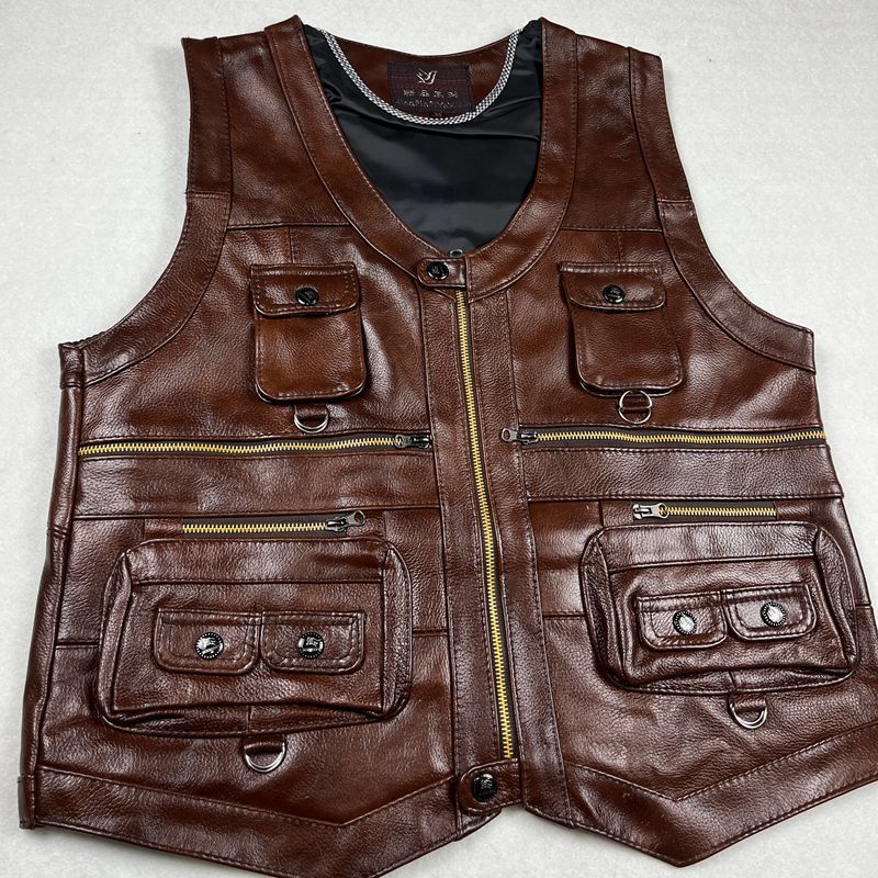 เสื้อกั๊กหนังวัวแท้ เสื้อกั๊กห - Leather Work Vest บทวิจารณ์และราคา