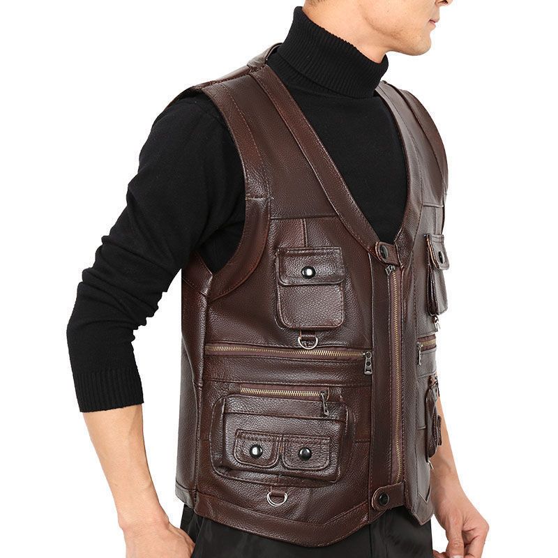 เสื้อกั๊กหนังวัวแท้ เสื้อกั๊กห - Leather Work Vest บทวิจารณ์และราคา