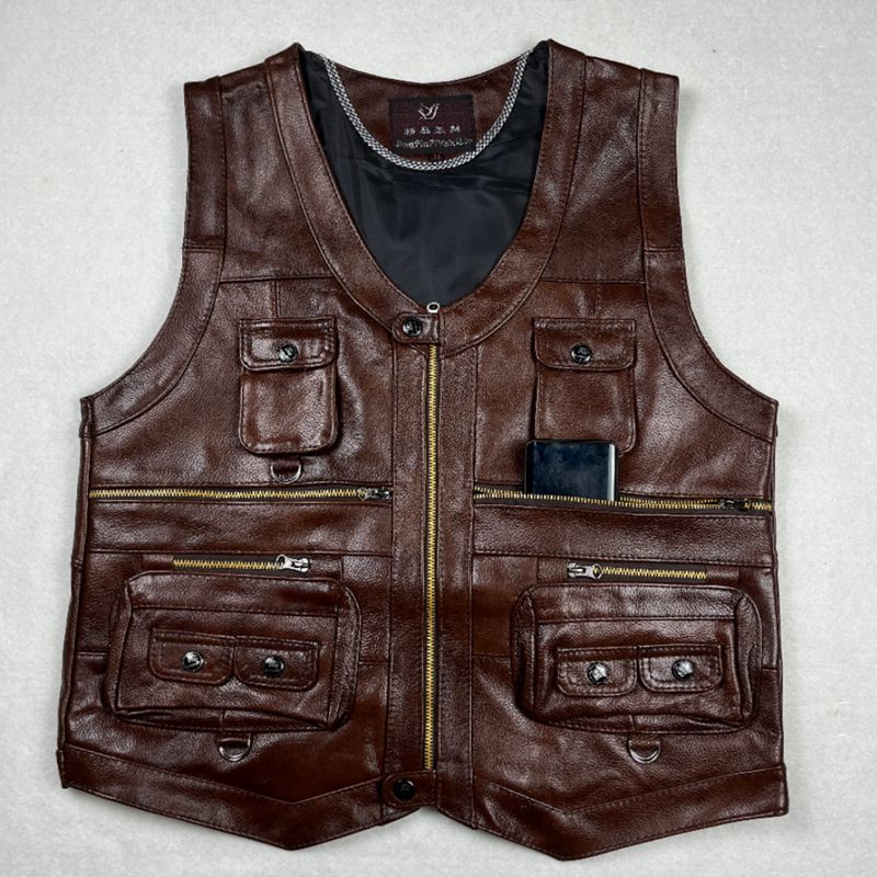 เสื้อกั๊กหนังวัวแท้ เสื้อกั๊กห - Leather Work Vest บทวิจารณ์และราคา