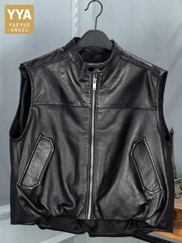 เสื้อกั๊กหนังแกะแท้แฟชั่นฤดูใบ - Leather Work Vest บทวิจารณ์และราคา