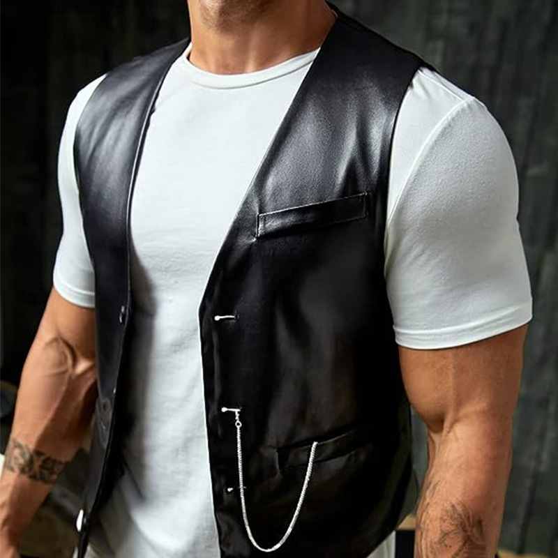 เสื้อกั๊กหนัง PU ทรงเข้ารูปสำห - Leather Work Vest บทวิจารณ์และราคา