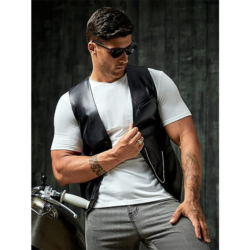 เสื้อกั๊กหนัง PU ทรงเข้ารูปสำห - Leather Work Vest บทวิจารณ์และราคา