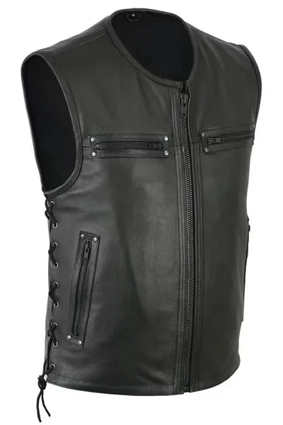 เสื้อกั๊กหนังคอตั้งสีพื้นแบบให - Leather Work Vest บทวิจารณ์และราคา