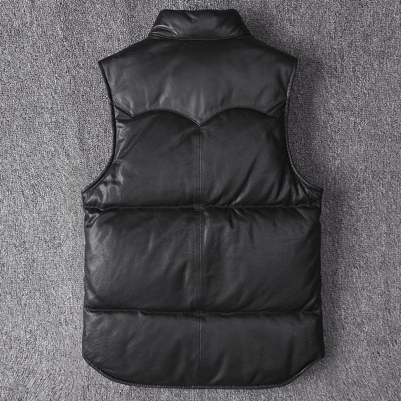 เสื้อแจ็คเก็ตหนังทรงสลิมฟิตสำห - Leather Work Vest บทวิจารณ์และราคา