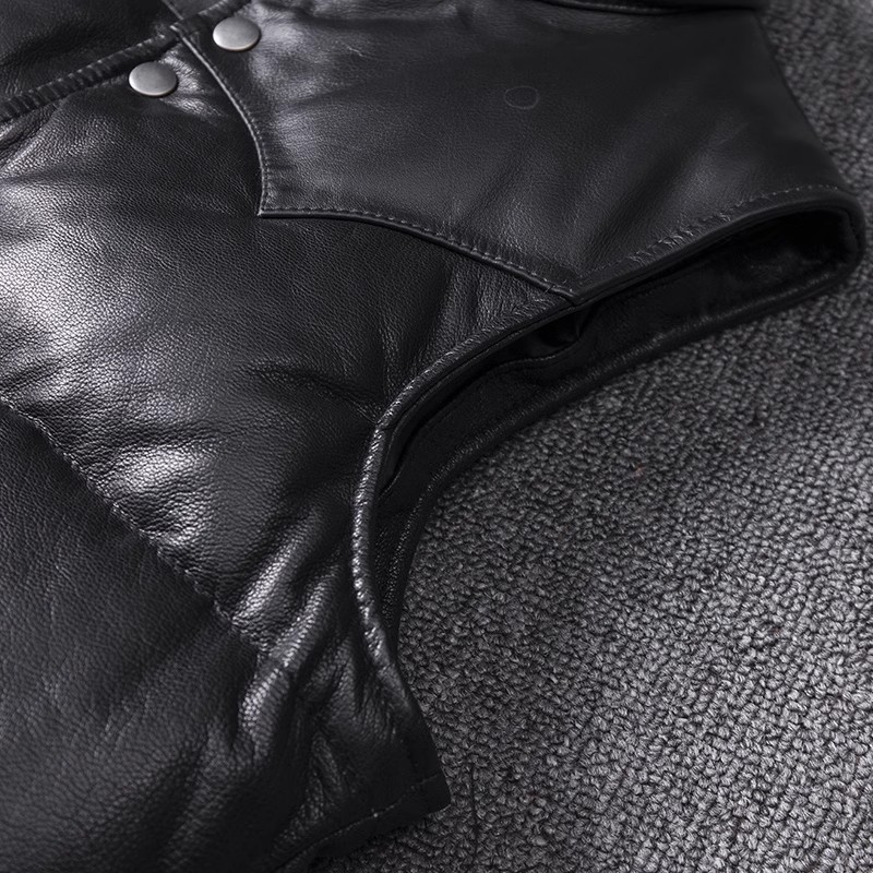 เสื้อแจ็คเก็ตหนังทรงสลิมฟิตสำห - Leather Work Vest บทวิจารณ์และราคา